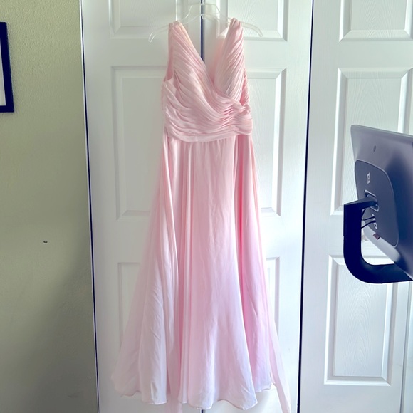 For Her and For Him Pleated V-neck Chiffon Bridesmaid Dress in Barely Pink - Picture 3 of 3